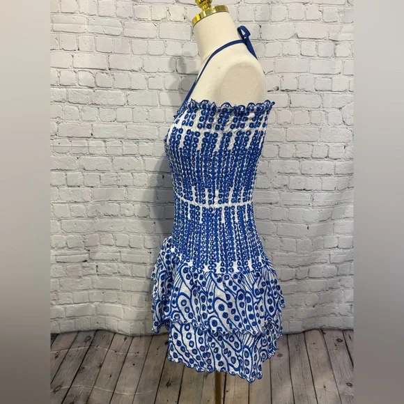 Blue and White Halter Dress - Picture 4 of 6